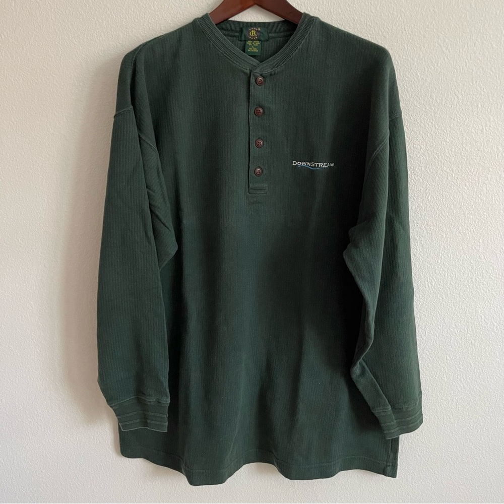 Club Room Men’s Crewneck Henley Sweater 100% Cotton Size Large Forest Green - Picture 1 of 5